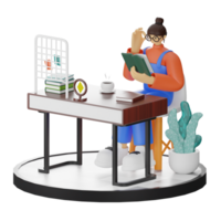 A Teenage Girl immersed in 3D Illustration while Reading a Book at the Computer Desk png