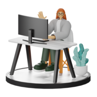 3d Illustration von ein Teenager weiblich Programmierer beim das Computer Schreibtisch png