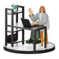 3D Illustration of a Teenage Female Programmer at the Computer Desk png