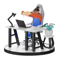 en Tonårs flicka stretching i 3d illustration på de dator skrivbord png