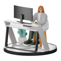 3D Illustration of a Teenage Female Programmer at the Computer Desk png