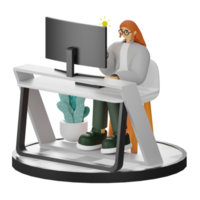 3D Illustration of a Teenage Female Programmer at the Computer Desk png