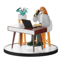 3D Illustration of a Teenage Female Programmer at the Computer Desk png