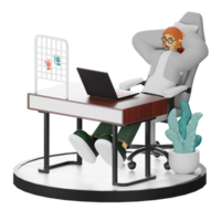 3D Illustration of a Teenage Female Programmer at the Computer Desk png