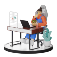 A Teenage Girl's Journey in 3D Illustration at the Computer Desk Free PNG