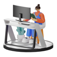 A Teenage Girl immersed in 3D Illustration while Reading a Book at the Computer Desk png