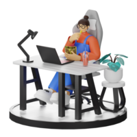 A Teenage Girl's Journey in 3D Illustration at the Computer Desk Free PNG