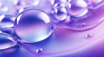 AI generated blue water drops are depicted on a purple background photo