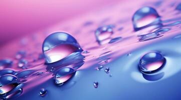 ai generado azul agua gotas son representado en un púrpura antecedentes foto