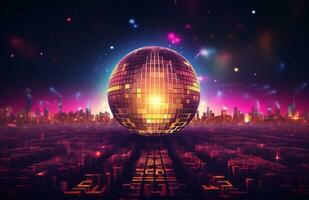 AI generated geometric abstract glowing sphere with pixelated geometric shapes photo