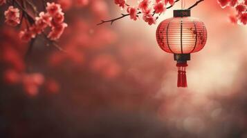 AI generated lunar new year background with hanging red latern photo