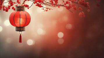 AI generated lunar new year background with hanging red latern photo