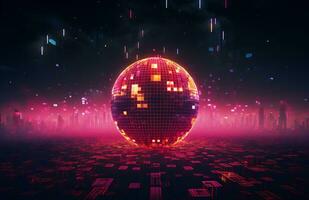 AI generated geometric abstract glowing sphere with pixelated geometric shapes photo