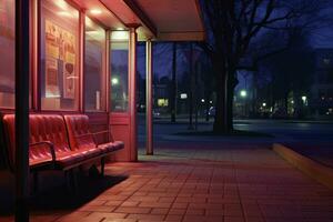 AI generated Photograph of a quiet bus stop at night photo