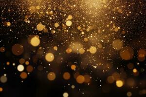 AI generated Abstract gold bokeh background. Christmas and New Year concept, Golden glitter vintage lights background with gold and black elements, AI Generated photo