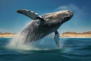 AI generated Humpback whale splashing out of the water. 3d render, Humpback whale jumping out of the water, AI Generated photo