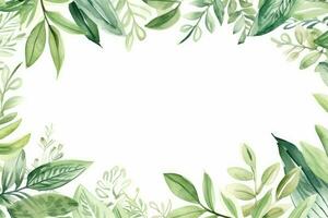 AI generated Set of floral wreaths with roses and leaves. Vector illustration, Hand-painted watercolor frame with tropical green leaves and branches, AI Generated photo