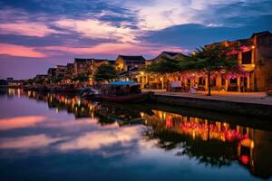 AI generated Hoi An is a fishing village in Vietnam, Hoi An ancient town riverfront, AI Generated photo