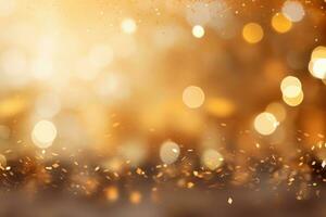 AI generated Golden confetti on bokeh background. Festive background, Golden confetti on a light background, creating a festive abstract background with a bokeh effect, AI Generated photo
