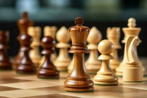 AI generated Wooden chess pieces on a Salesforce close up chess Ai generated photo