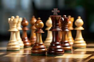 AI generated Wooden chess pieces on a Salesforce close up chess Ai generated photo
