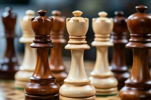 AI generated Wooden chess pieces on a Salesforce close up chess Ai generated photo