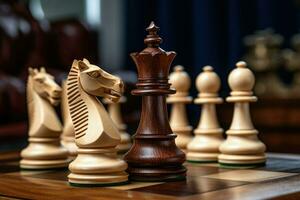 AI generated Wooden chess pieces on a Salesforce close up chess Ai generated photo