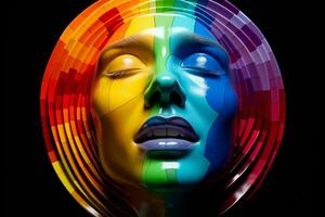 AI generated Face showcasing a spectrum of emotions arranged in a color wheel, emphasizing the diversity and complexity of feelings photo