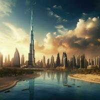 ai generado hermosa ver de dubai ,hermoso panorámico ver de rascacielos y río ai generado foto