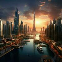 AI generated Beautiful view of Dubai ,beautiful panoramic view of skyscrapers and river Ai generated photo