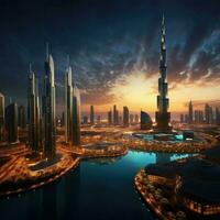 AI generated Beautiful view of Dubai ,beautiful panoramic view of skyscrapers and river Ai generated photo