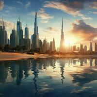 AI generated Beautiful view of Dubai ,beautiful panoramic view of skyscrapers and river Ai generated photo