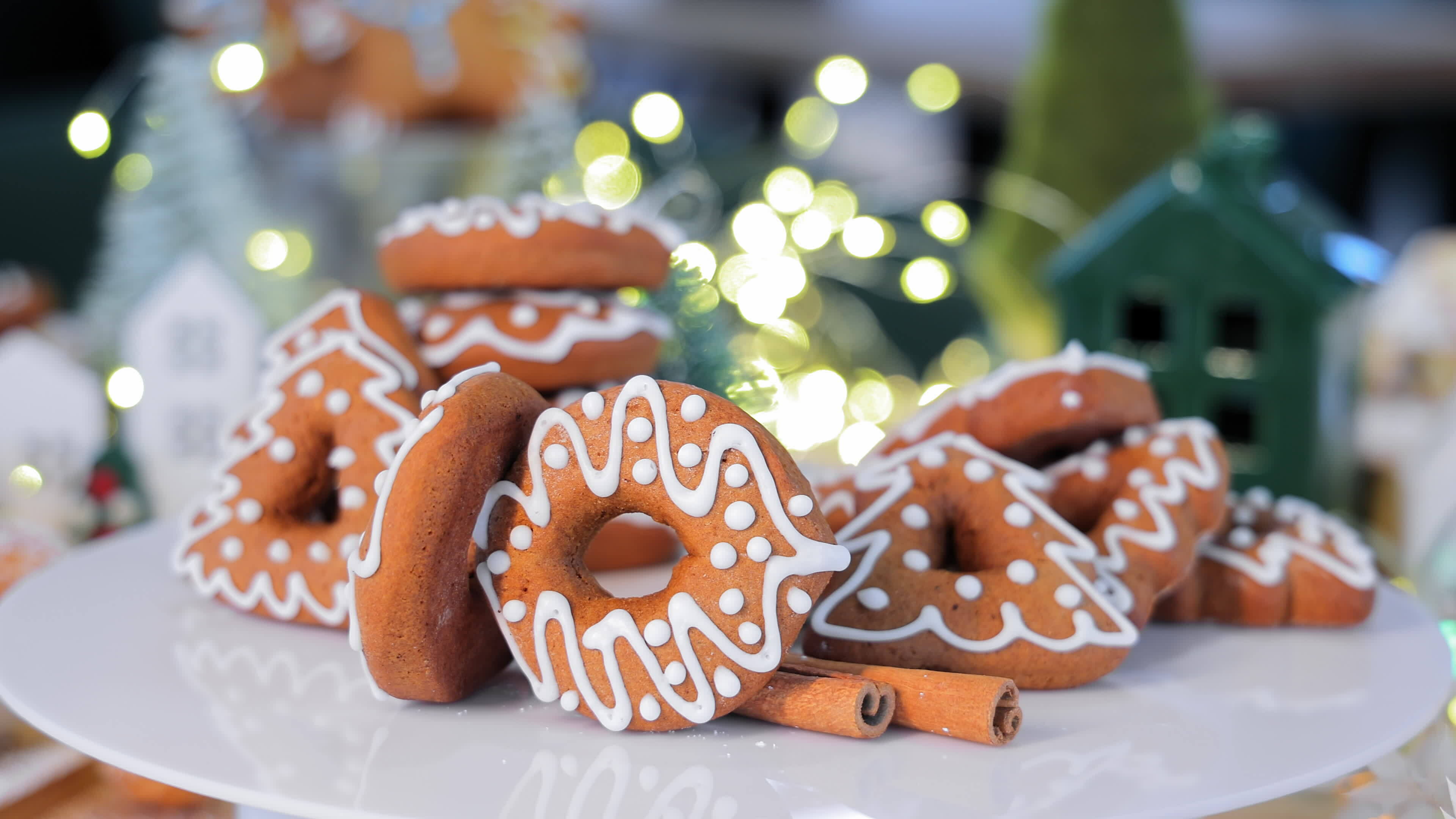 Freshly baked Christmas gingerbread cookies are decorated with