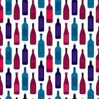 Flat wine bottles seamless pattern. Different wine bottles vector pattern