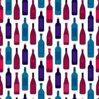 Flat wine bottles seamless pattern. Different wine bottles vector pattern