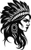 Native American villager. women portrait, Side view, silhouette vector isolated. AI generated illustration.