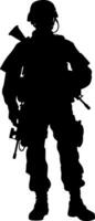 vector silhouette of a soldier in armour with a gun. AI generated illustration.