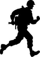 Running Armed Soldier Silhouette Illustration of Military Action. AI generated illustration. vector