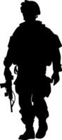 vector silhouette of a soldier in armour with a gun. AI generated illustration.