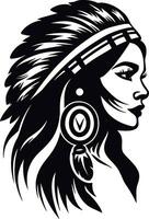 Native American villager. women portrait, Side view, silhouette vector isolated. AI generated illustration.