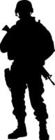 vector silhouette of a soldier in armour with a gun. AI generated illustration.