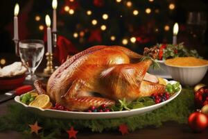 AI generated Christmas turkey dinner. AI Generated photo