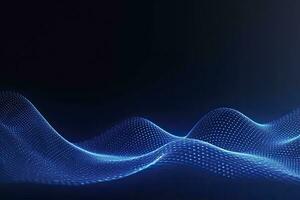 AI generated Dynamic blue particle wave. Abstract sound visualization. Digital structure of the wave flow of luminous particles. AI Generated. photo
