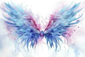 AI generated Beautiful magic watercolor blue pink wings. AI Generated photo