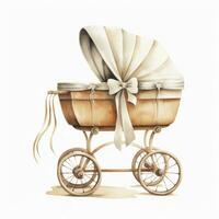 AI generated Watercolor Baby carriage Clipart on white background. AI Generated photo