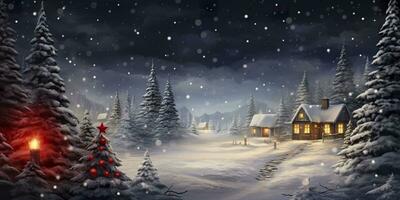 AI generated House with Christmas tree in winter for Merry Christmas and Happy New Year. AI Generated photo