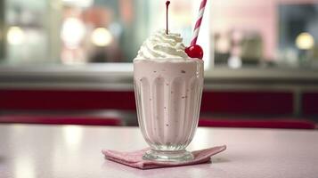 AI generated Cherry Milkshake in a Classic American Diner.  food photography concept. Generative AI photo