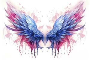 AI generated Beautiful magic watercolor blue pink wings. AI Generated photo