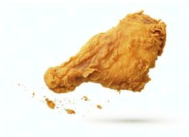 AI generated Fried chicken leg falling in the air isolated on a white background. AI Generated. photo