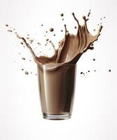 AI generated Glass with splashing cocoa, Chocolate Pouring, and splash. 3d illustration.  AI Generated photo